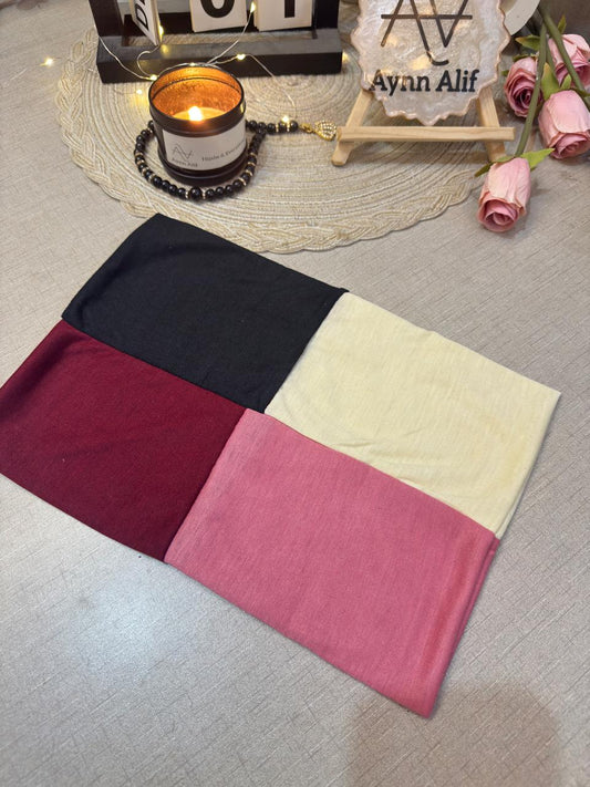 4 in 1 jersey tube band in Coral Pink, Maroon, Black and Cream by Aynn Alif Pakistan – soft stretchable hijab undercap for secure and polished scarf styling