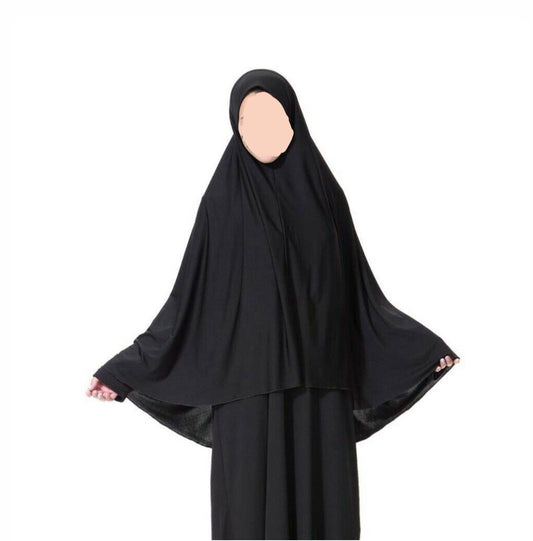Black teen khimar jersey prayer scarf anti slip coverage modest hijab for namaz