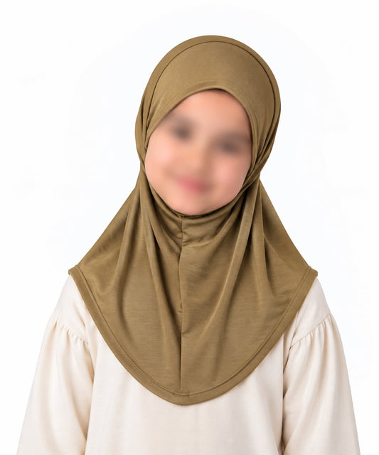 Kids brown beige jersey scarf for girls aged 5–9, soft and breathable hijab