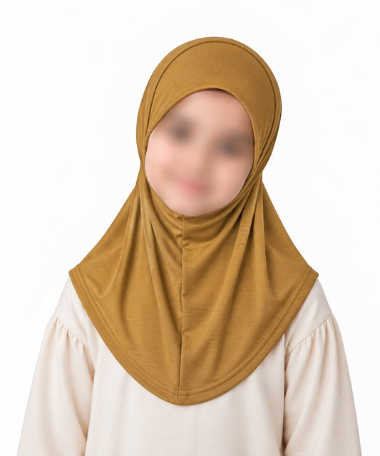 Caramel kids jersey scarf for girls age 5-9 years in Pakistan with breathable jersey fabric and modest coverage.