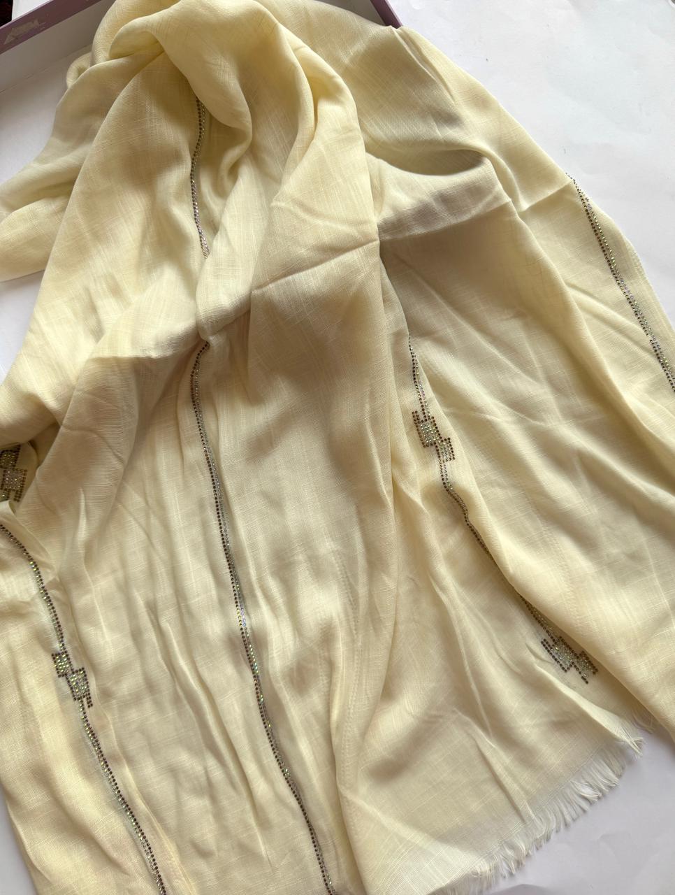 Cream Turkish lawn hijab with crystal detail soft breathable lined modest scarf