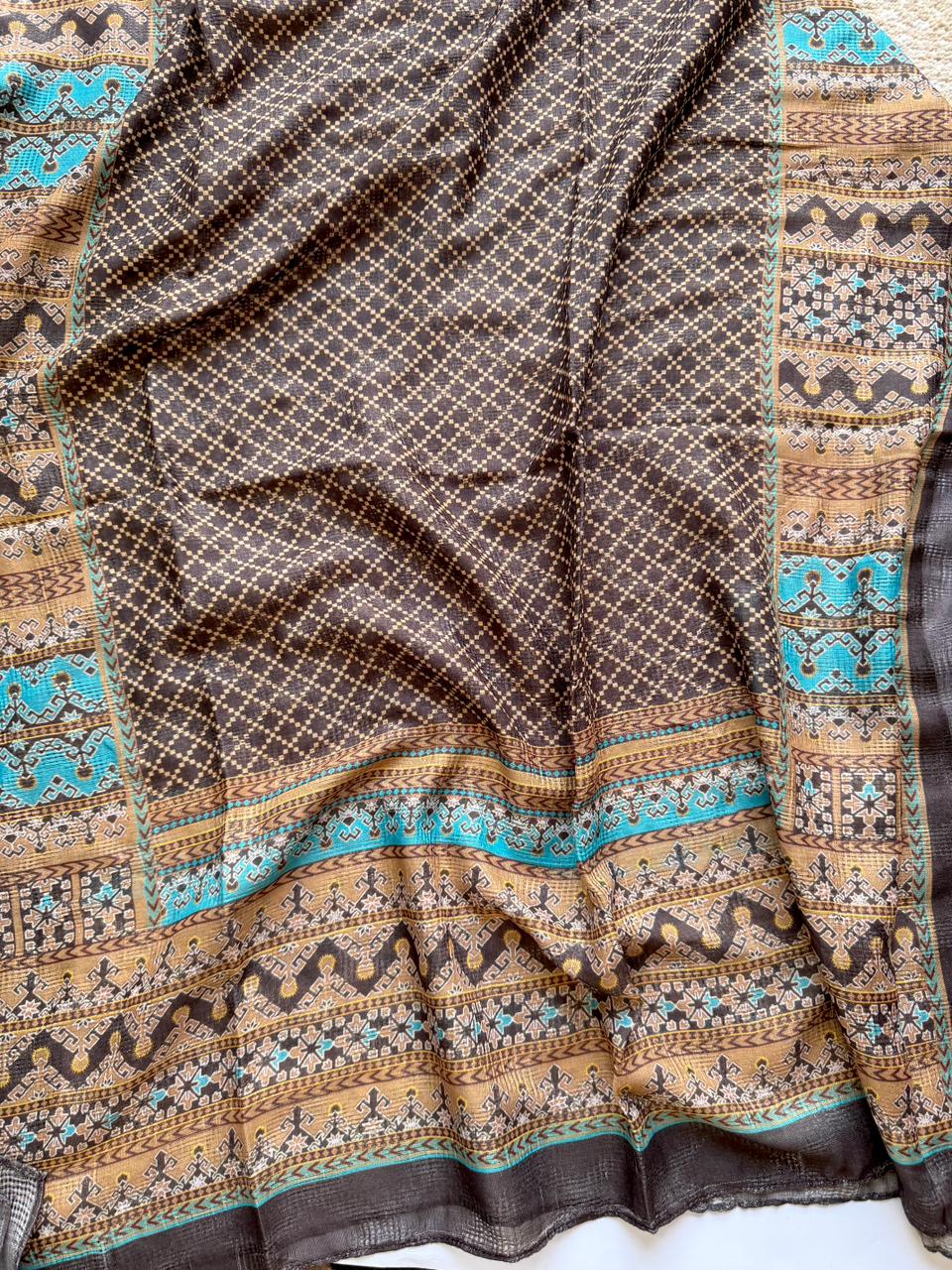 Dark brown printed lawn Tarkashi hijab breathable summer fabric
