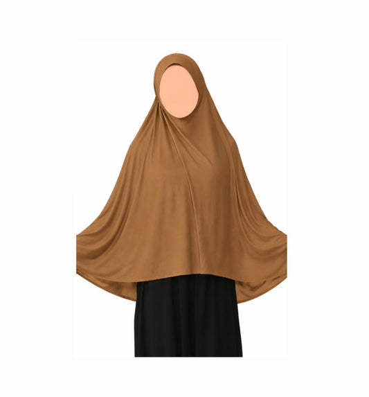 Light brown teen khimar jersey prayer scarf anti slip full coverage modest hijab for namaz