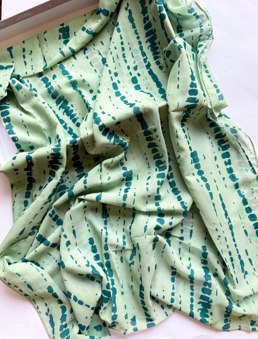 Mint green chiffon georgette hijab with bottle green tie dye soft airy fabric