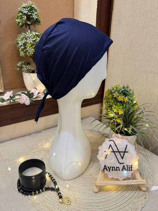 Navy blue hijab cap side profile display