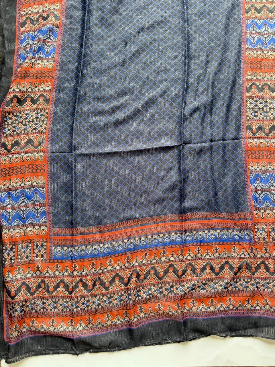 Navy blue printed lawn Tarkashi hijab lightweight breathable summer scarf elegant design
