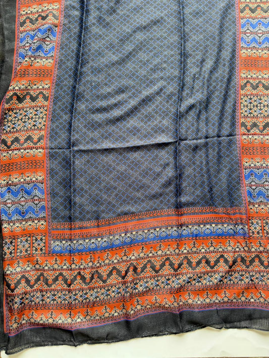 Navy blue printed lawn Tarkashi hijab lightweight breathable summer scarf elegant design