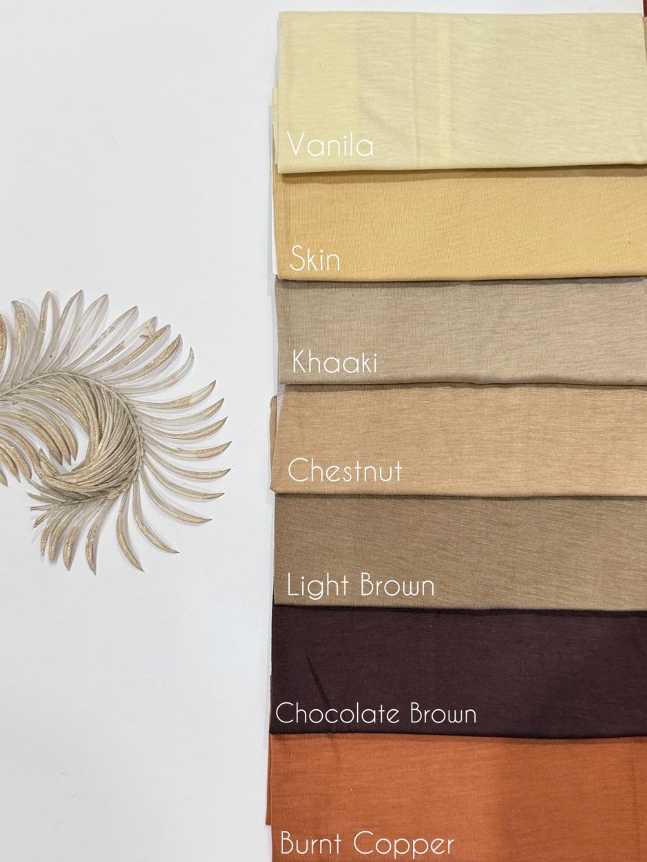 Nude brown plain tube bands underscarf vanilla skin khaaki chocolate brown hijab cap