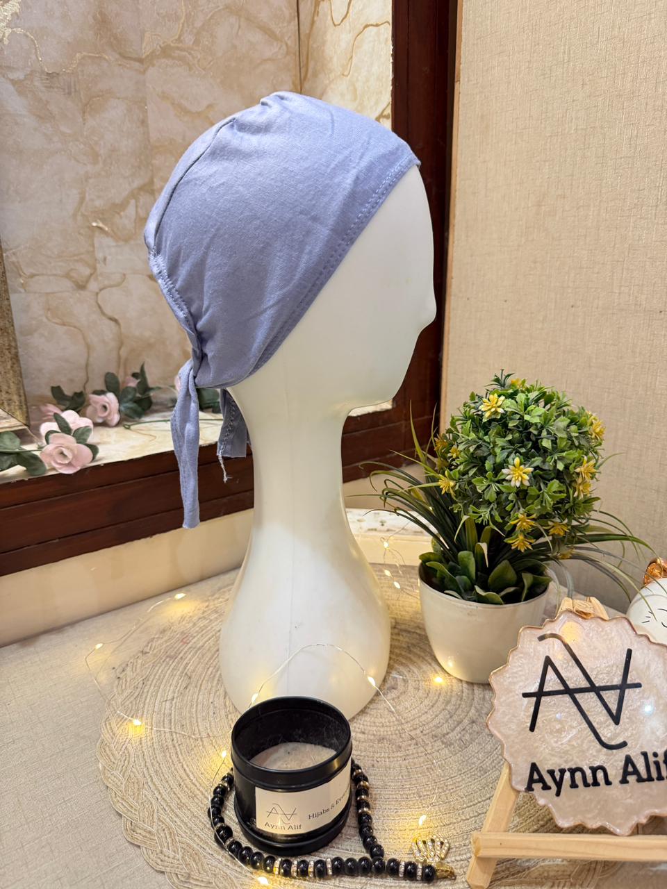 Powder blue tie back hijab cap underscarf