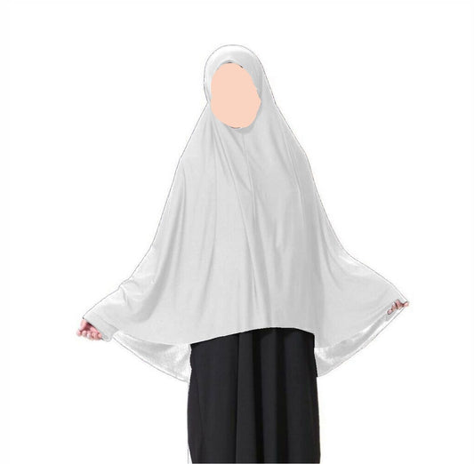 White teen half body khimar prayer scarf Pakistan jersey anti slip hijab
