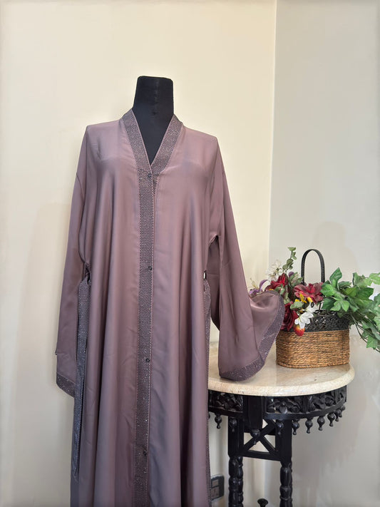 Front Open Stones Studded Abbaya