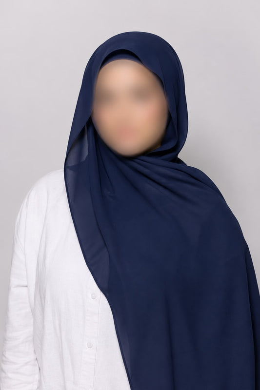 Navy Blue Instant Chiffon Georgette Hijab with Built-In Magnet