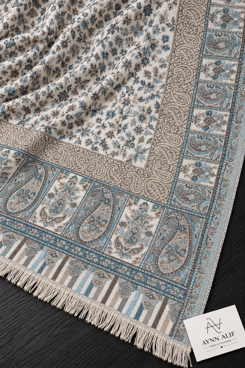 Powder Blue & Ivory- Kashmiri Kani Mini Shawl