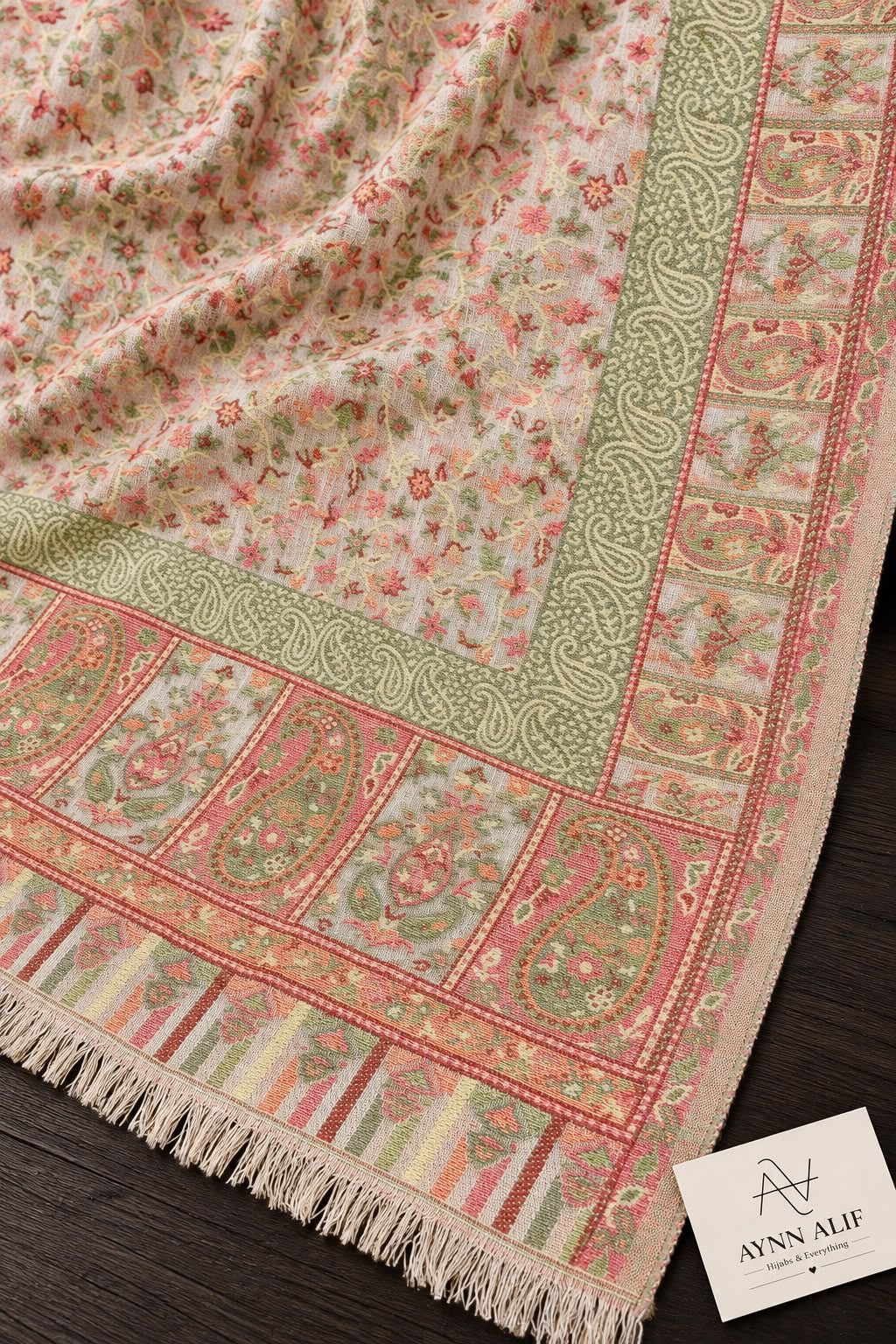 Sand Beige& Sage Green- Kashmiri Kani Mini Shawl