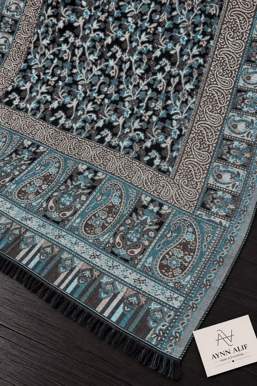 Black, Dusty Blue- Kashmiri Kani Mini Shawl
