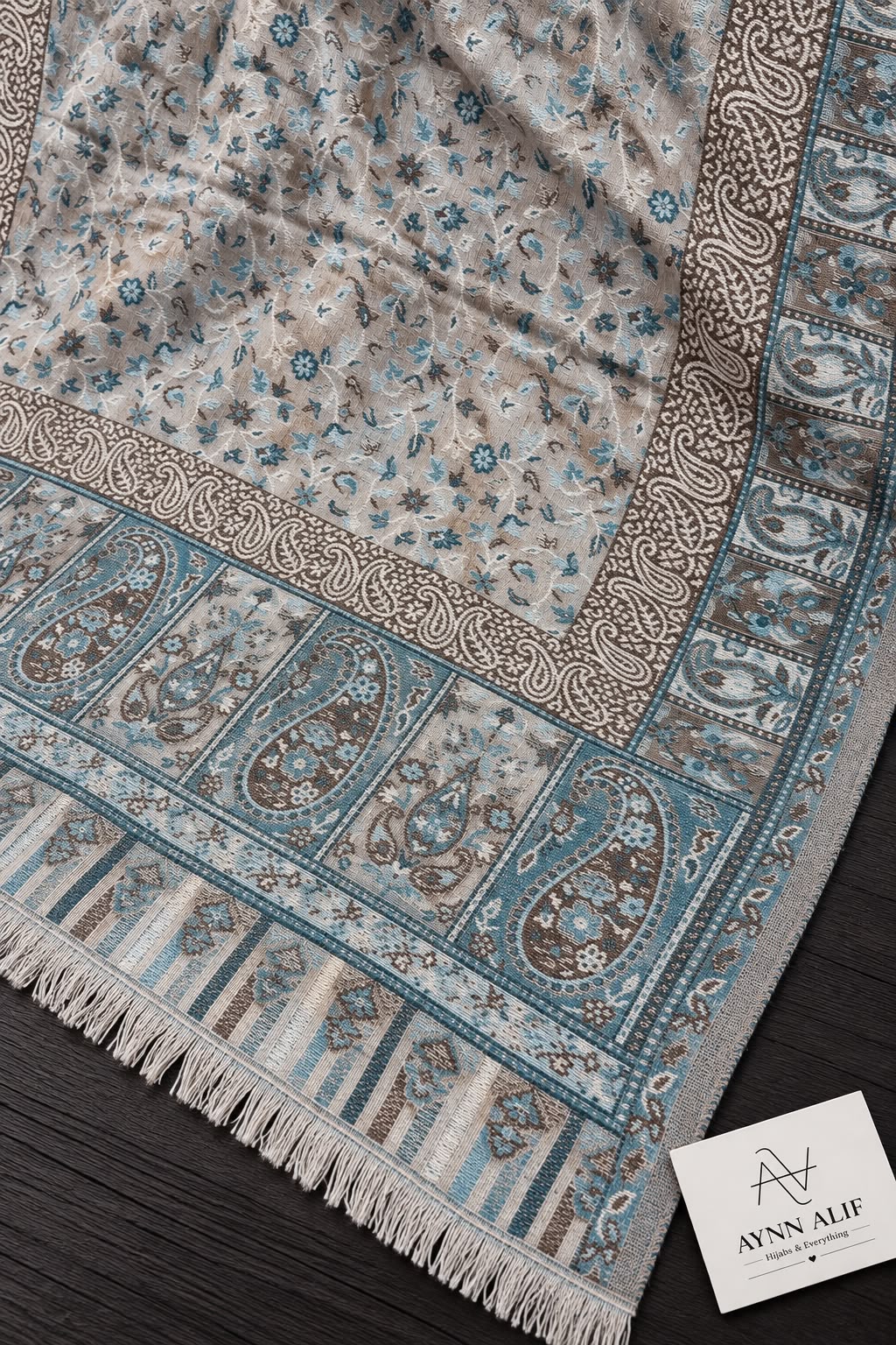 Light Brown & Dusty Blue- Kashmiri Kani Mini Shawl