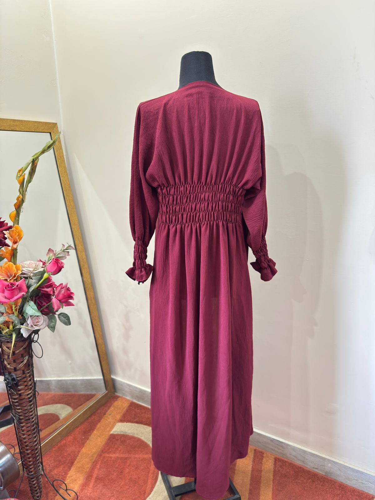 Maroon Front Open Button Down Abaya