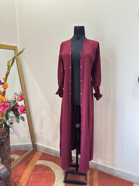 Maroon Front Open Button Down Abaya