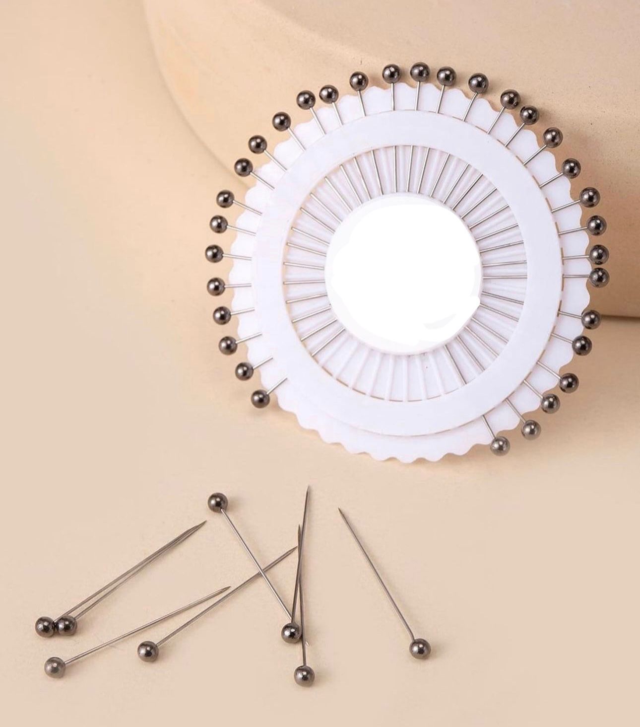 Metallic black pinwheel hijab pins by Aynn Alif Pakistan with 30 premium metallic scarf pins for elegant hijab styling.
