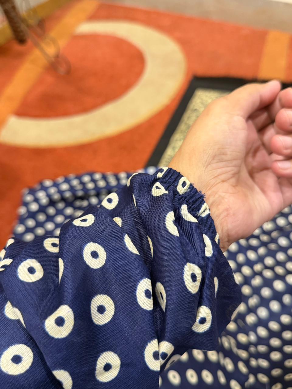 Navy Blue Namaz Chaadar with Beige Rings