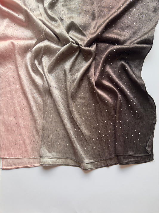 Stones Studded Ombre Silk Satin Hijab