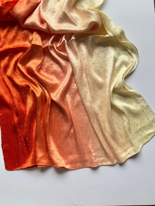 Stones Studded Ombre Silk Satin Hijab