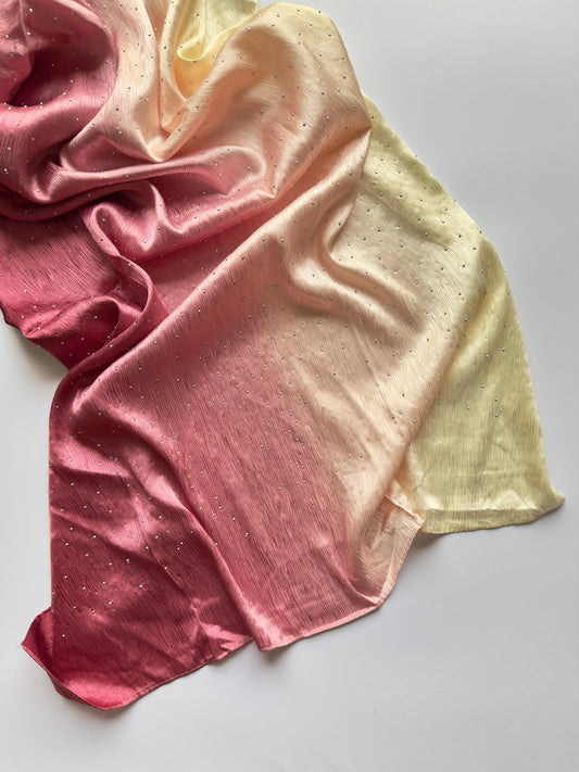 Stones Studded Ombre Silk Satin Hijab