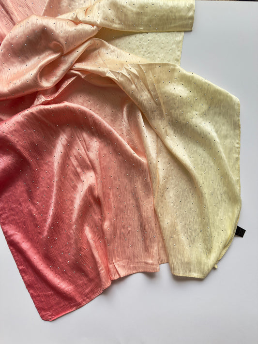 Stones Studded Ombre Silk Satin Hijab