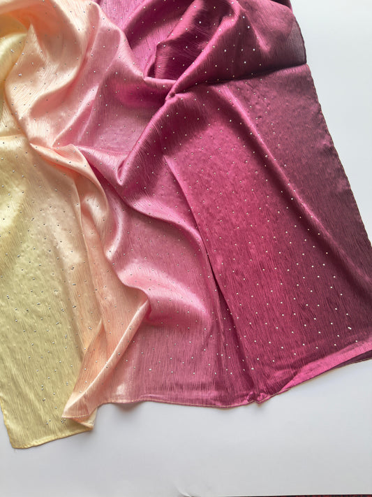 Stones Studded Ombre Silk Satin Hijab