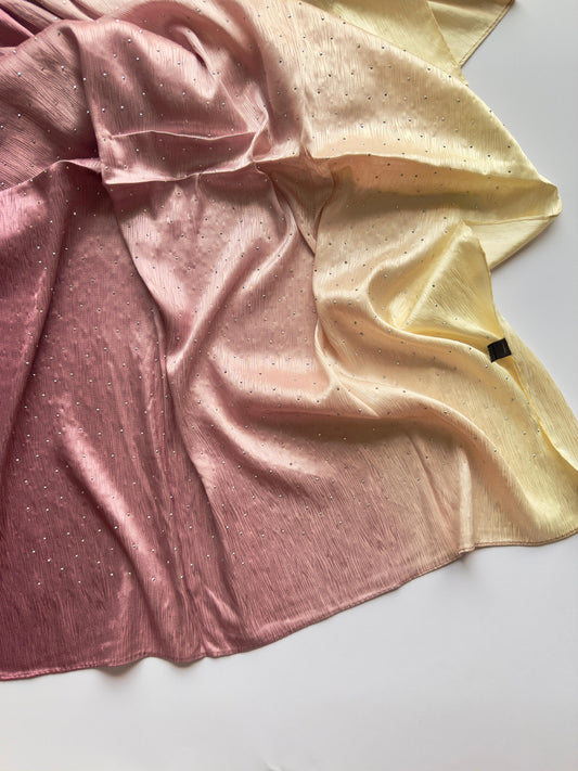 Stones Studded Ombre Silk Satin Hijab