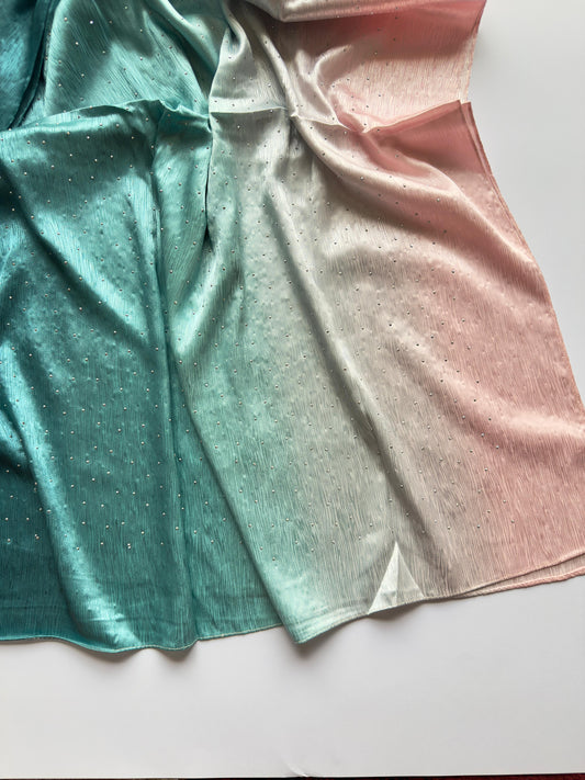 Stones Studded Ombre Silk Satin Hijab