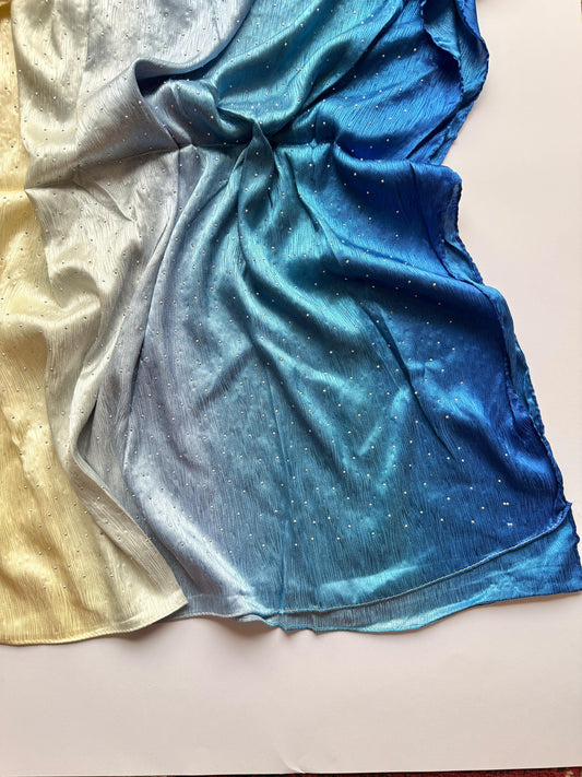 Stones Studded Ombre Silk Satin Hijab