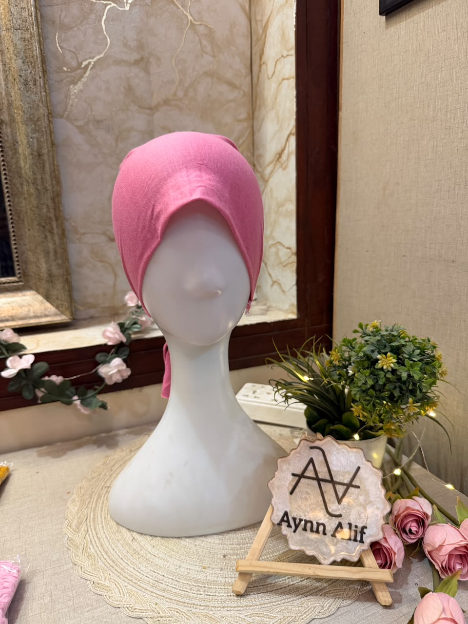 Rose Pink Ruched Tie Back Hijab Cap – Soft Jersey Undercap