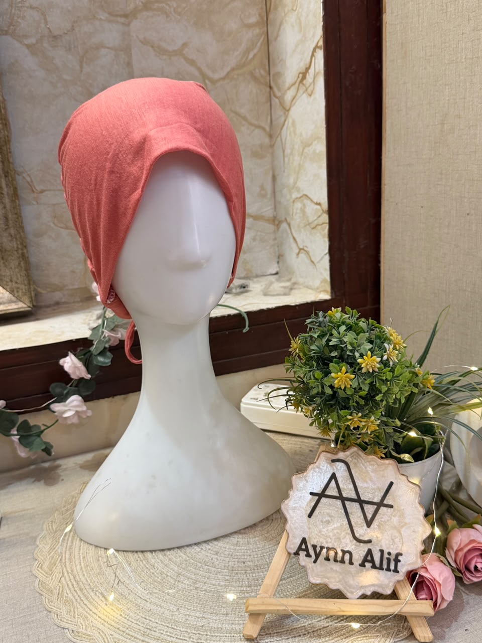 Coral Pink Ruched Tie Back Hijab Cap – Soft Jersey Undercap