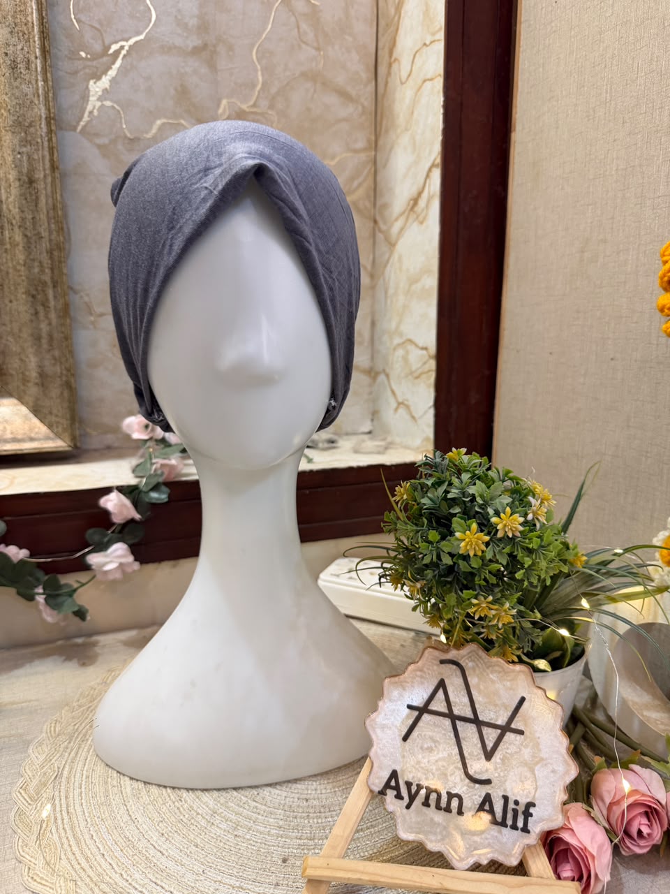 Dark Grey Ruched Tie Back Hijab Cap – Soft Jersey Undercap