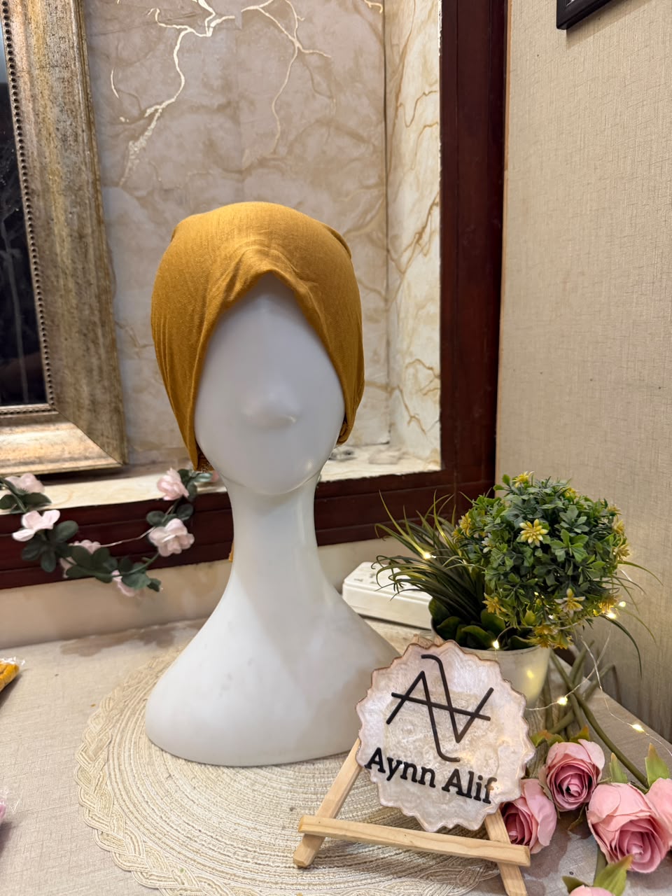 Mustard Yellow Ruched Tie Back Hijab Cap – Soft Jersey Undercap