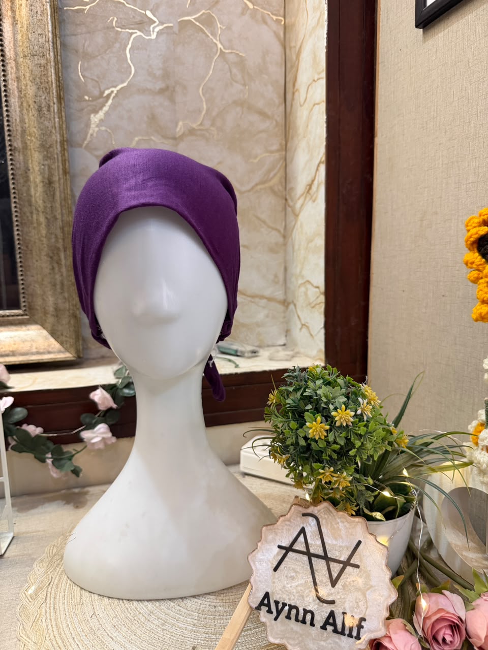 Dark Purple Ruched Tie Back Hijab Cap – Soft Jersey Undercap