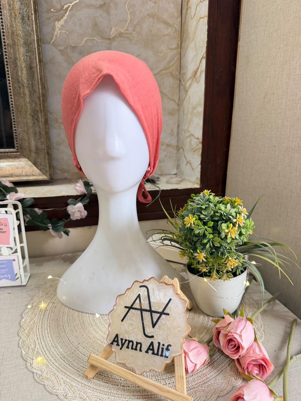 Coral Pink Ruched Tie Back Hijab Cap – Soft Jersey Undercap