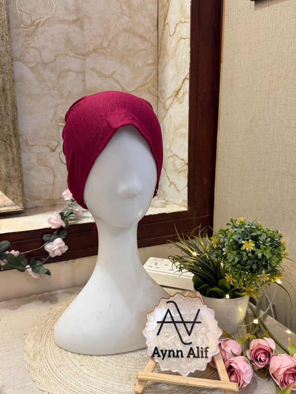 Maroonish Red Ruched Tie Back Hijab Cap – Soft Jersey Undercap