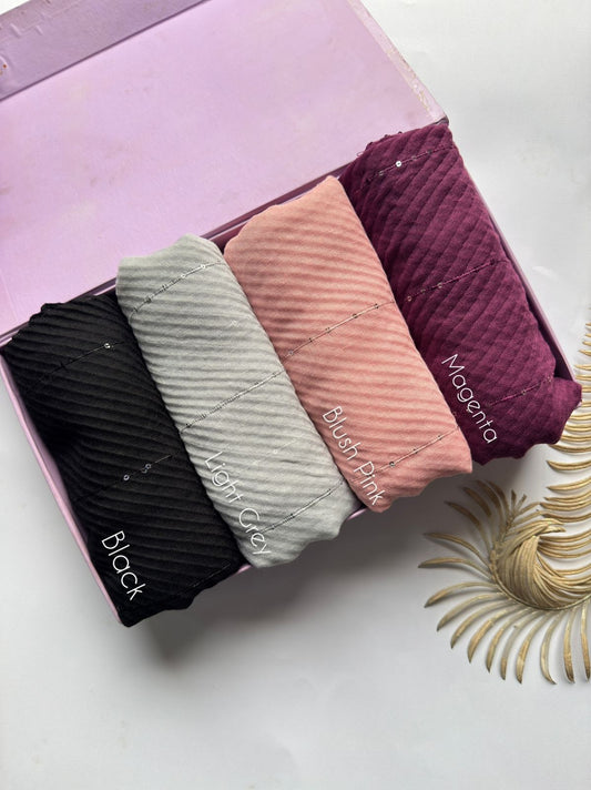 Sequins Bubble Pleated Lawn Hijab