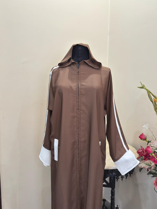 Sports Zipper Abaya With Hood