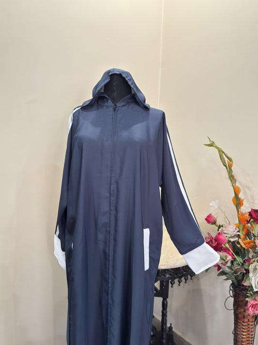 Sports Zipper Abaya with Hood