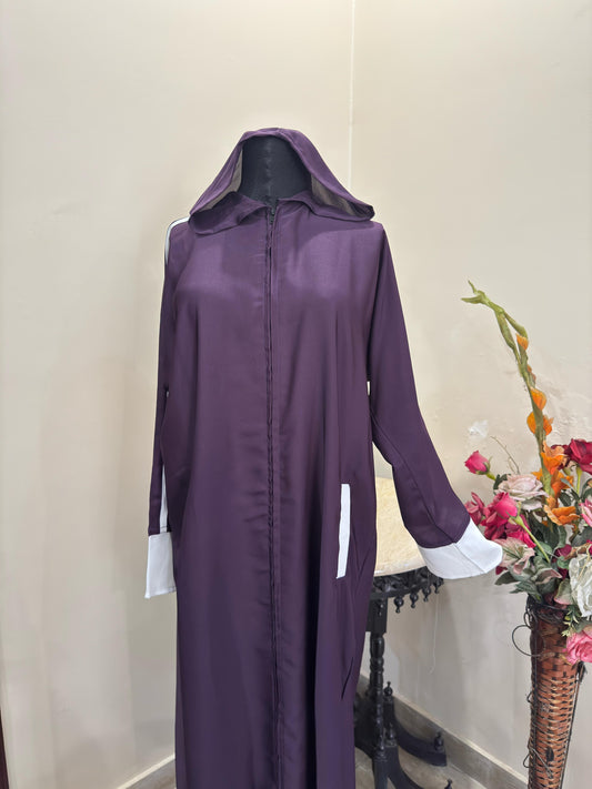 Sports Zipper Abaya With Hood