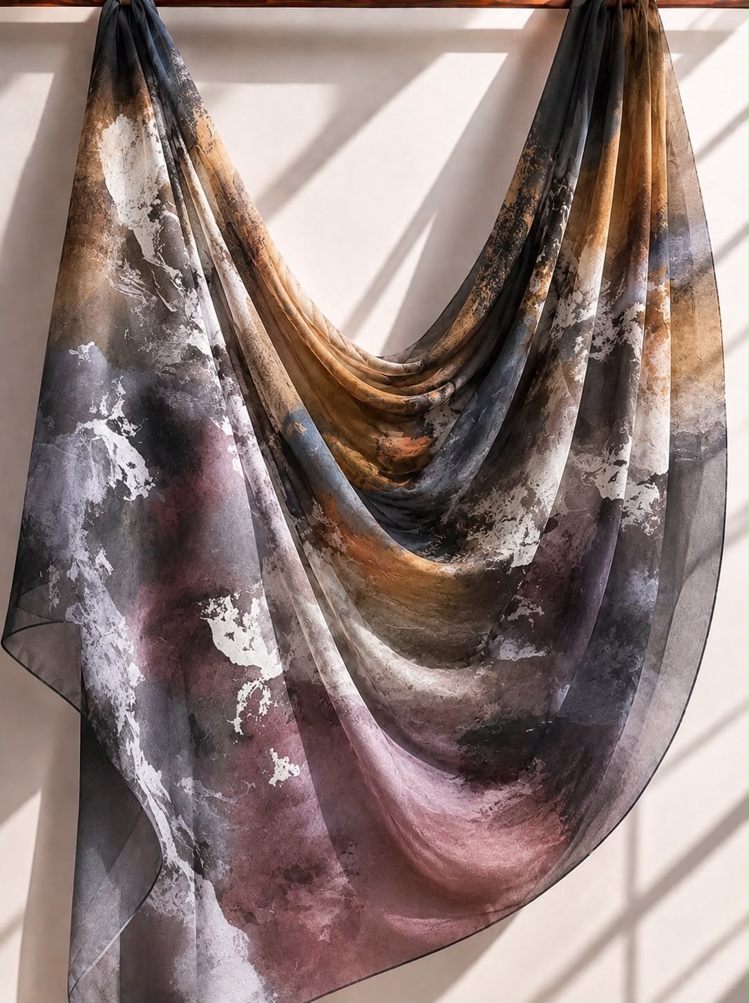 Golden Ember – Printed Square Chiffon Georgette Hijab