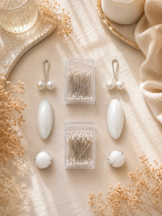 8-in-1 Hijab Pins Pack – Complete Hijab Essentials Kit (White)