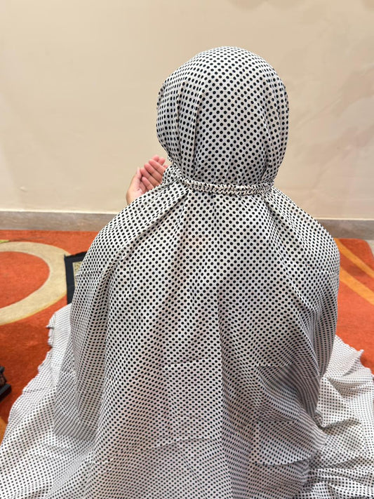 White black polka dots namaz chaadar soft breathable full coverage prayer chadar for women Pakistan