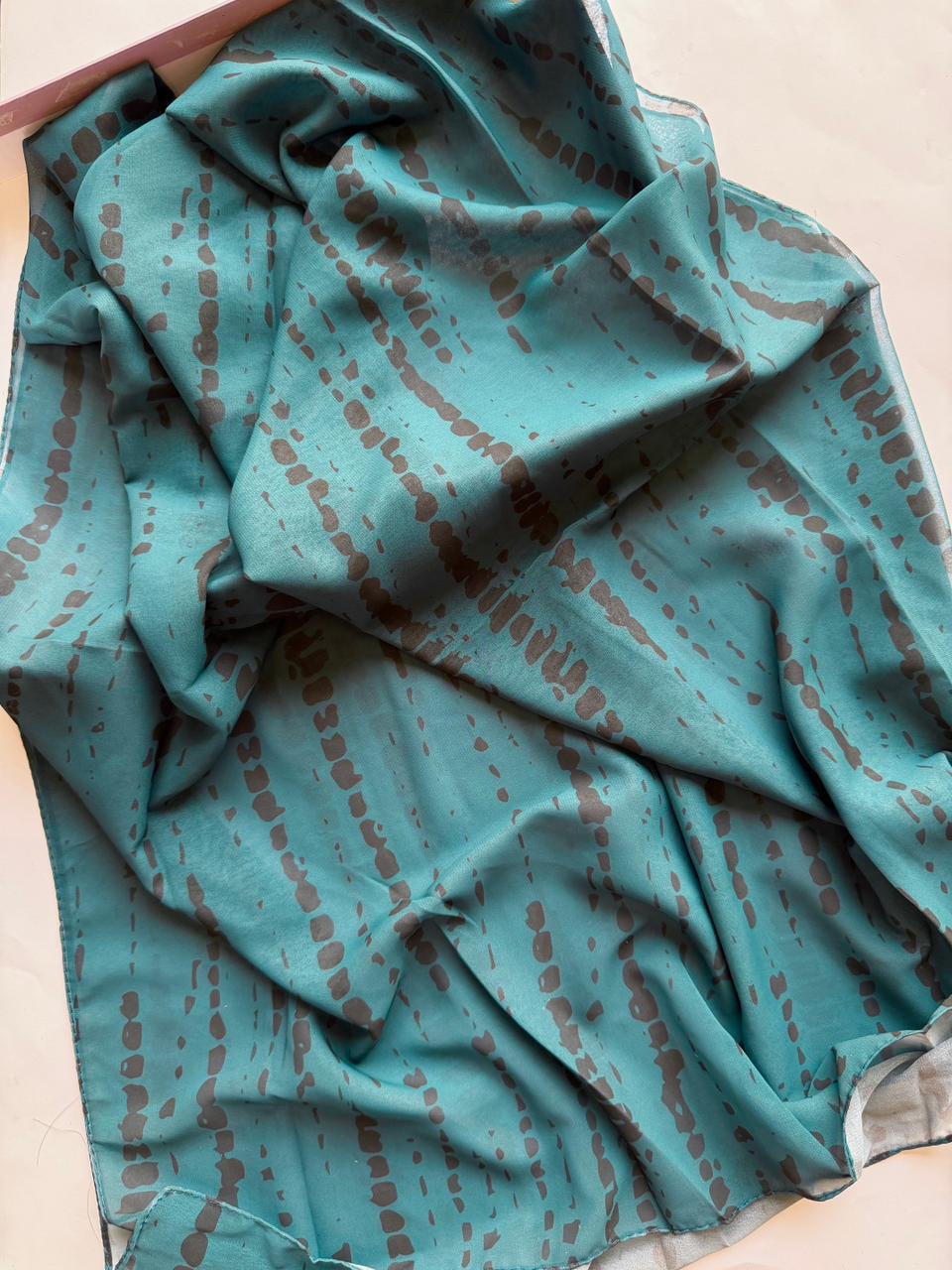 Zinc grey chiffon georgette hijab with black tie dye pattern soft flowy fabric