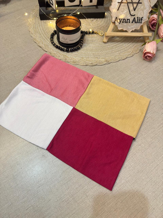 4 in 1 jersey tube band in Rose Pink, White, Maroonish Red and Skin by Aynn Alif Pakistan – soft stretchable hijab undercap for secure and polished scarf styling.