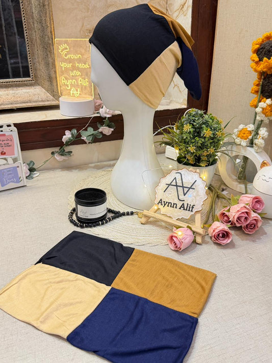 4 in 1 jersey tube band in Skin, Black, Topaz and Navy Blue by Aynn Alif Pakistan – soft stretchable hijab undercap for secure and polished scarf styling.