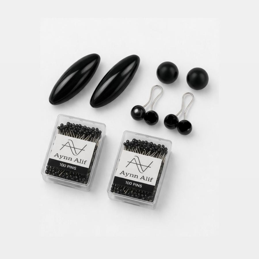 8 in 1 hijab pins pack black with magnets snag free pins glider pins and boxed straight pins set